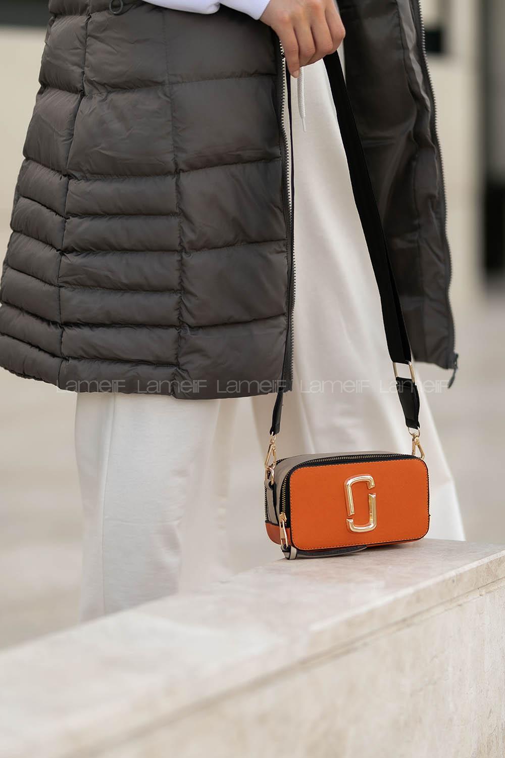 Lamelif Iki Gözlü Cepli Omuz Çapraz Çanta Oranj