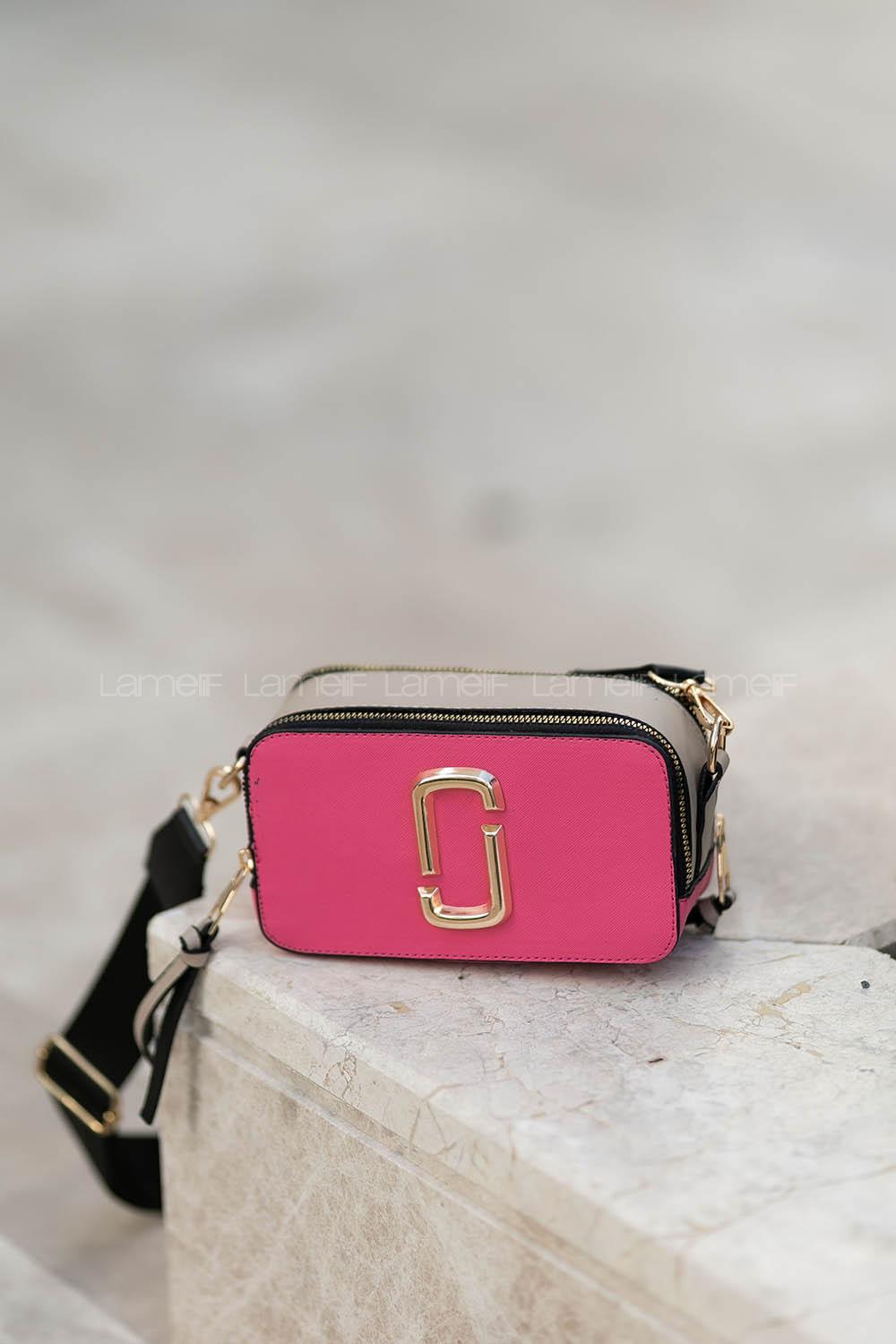 Lamelif Iki Gözlü Cepli Omuz Çapraz Çanta Pembe - Vizonrengi