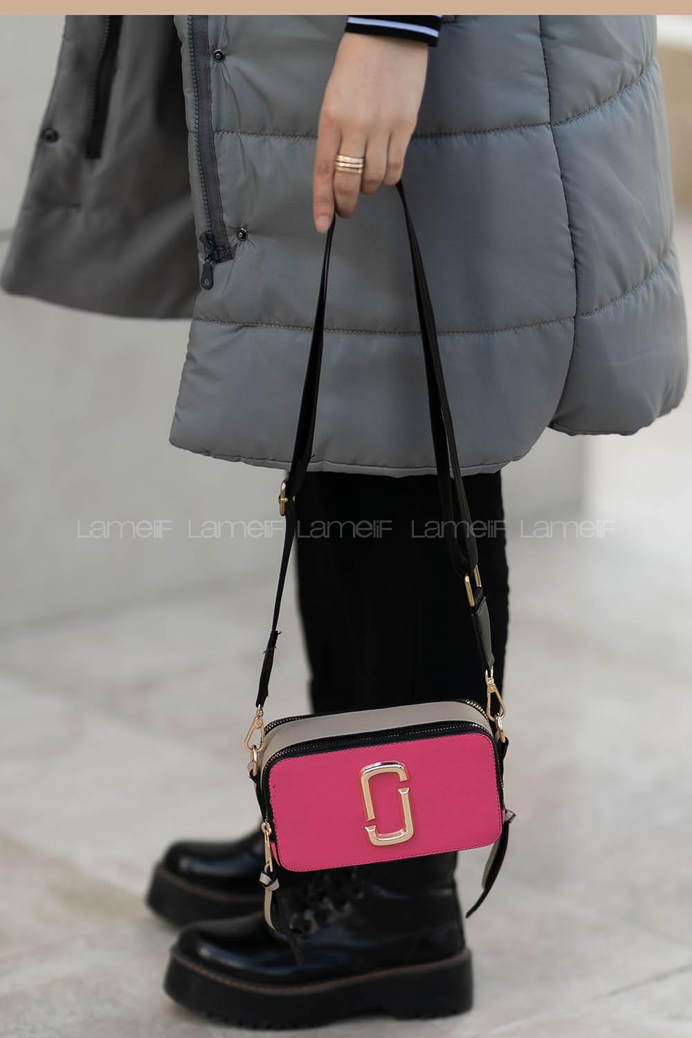 Lamelif Iki Gözlü Cepli Omuz Çapraz Çanta Pembe - Vizonrengi