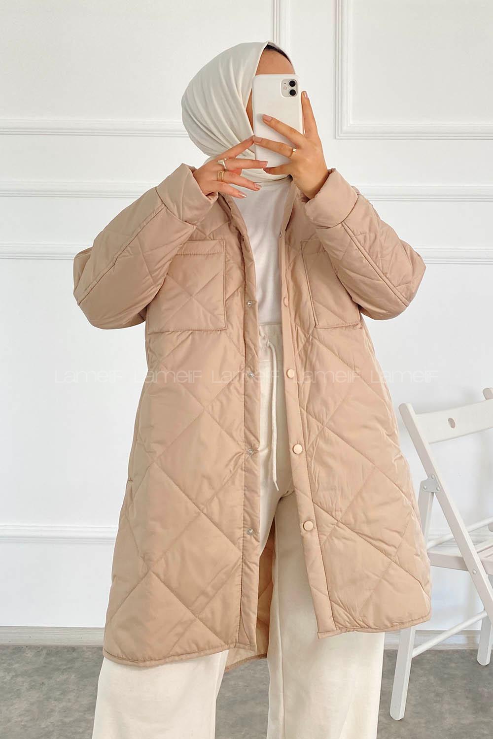 Modalamelif Önü Çıtçıt Düğmeli Çift Cepli Mont Bej