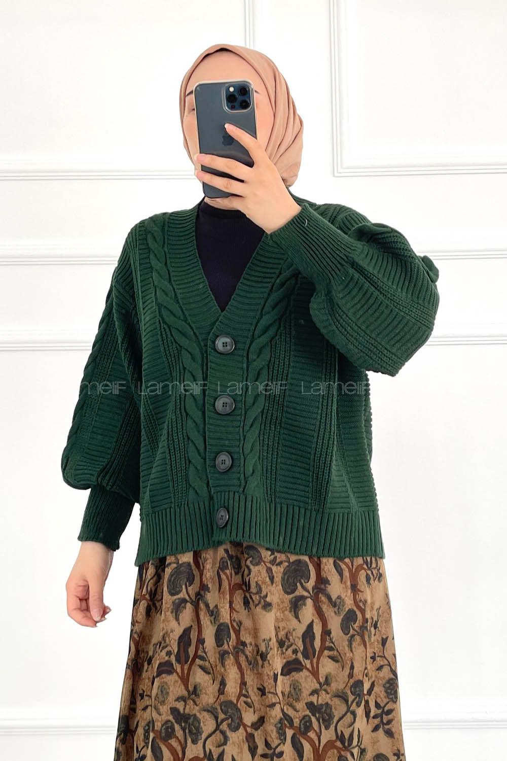 en Balon Kol Hırka Zümrüt Yeşili