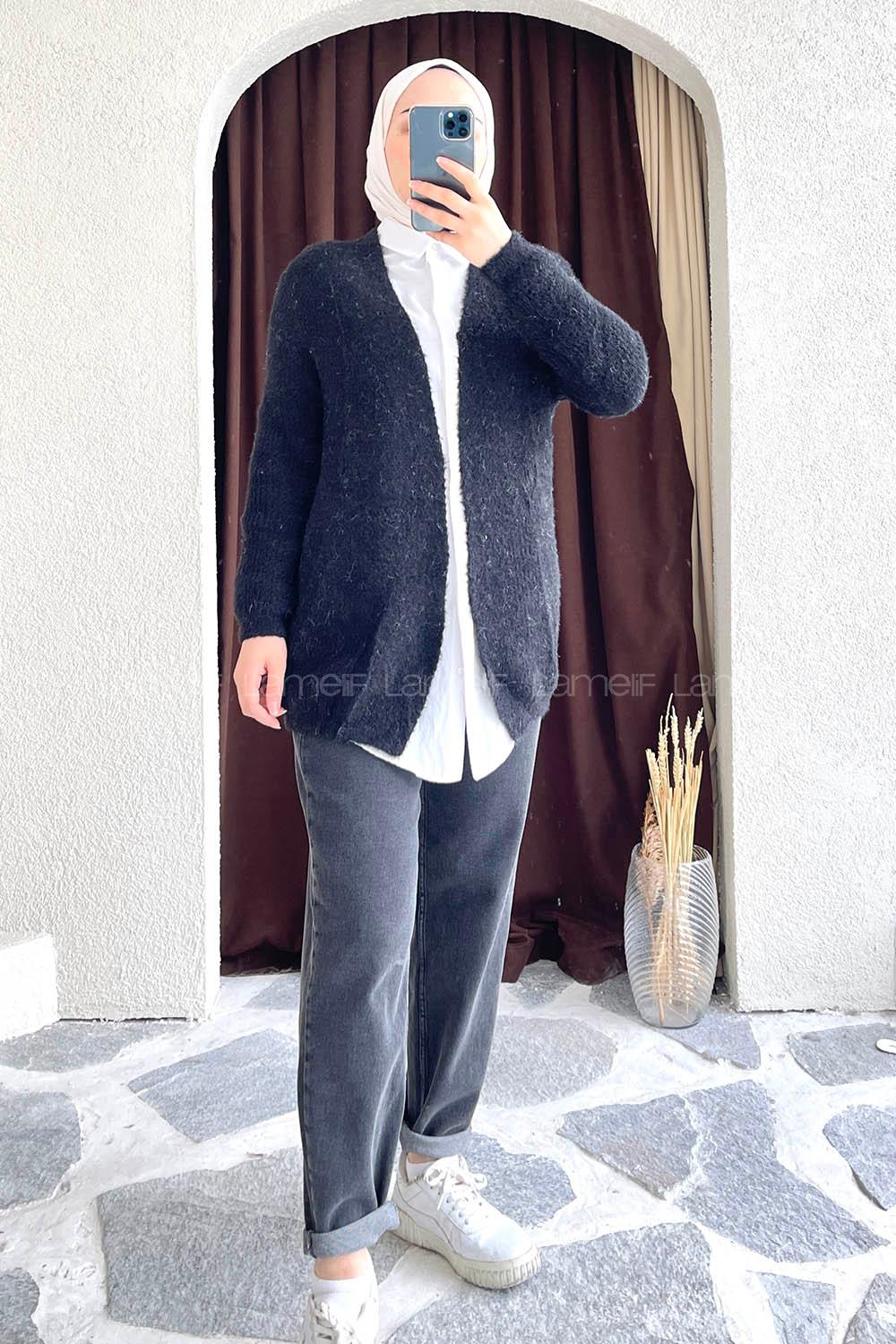 Modalamelif Oversize Model Yumoş Hırka Siyah