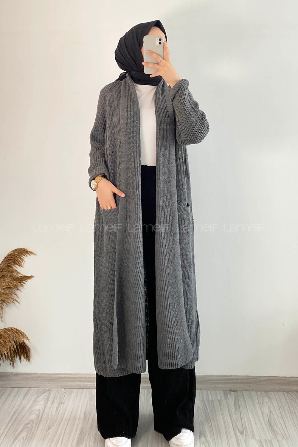 Modalamelif Şal Yaka Salaş Hırka Gri