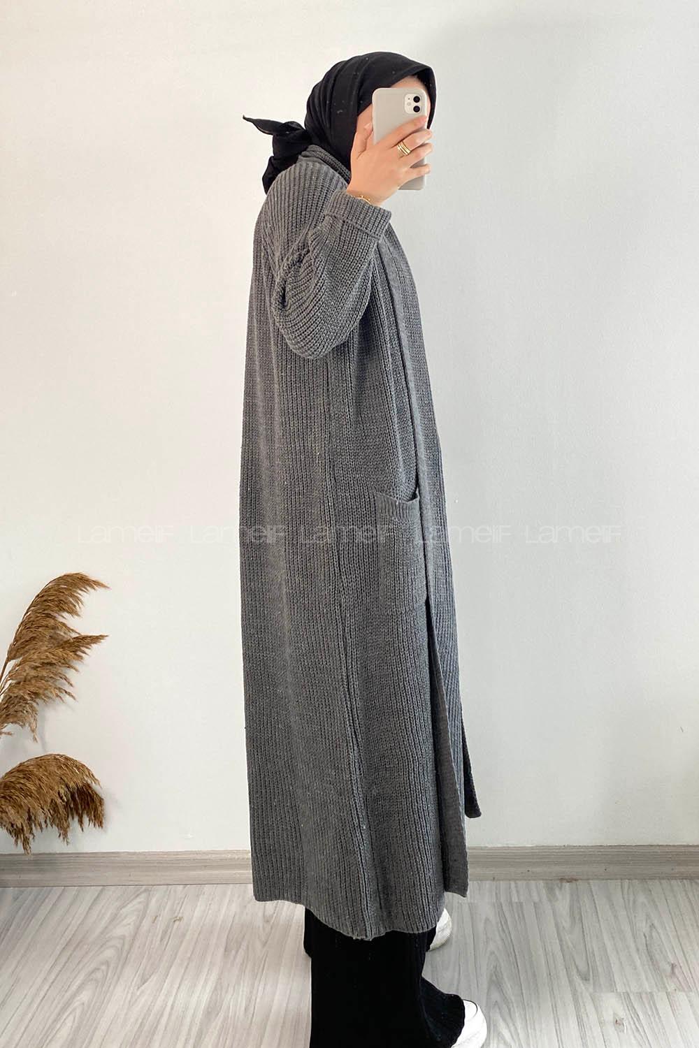 Modalamelif Şal Yaka Salaş Hırka Gri