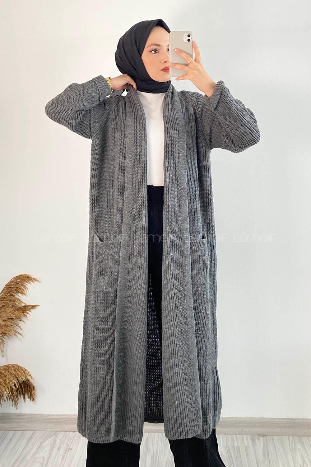 Modalamelif Şal Yaka Salaş Hırka Gri