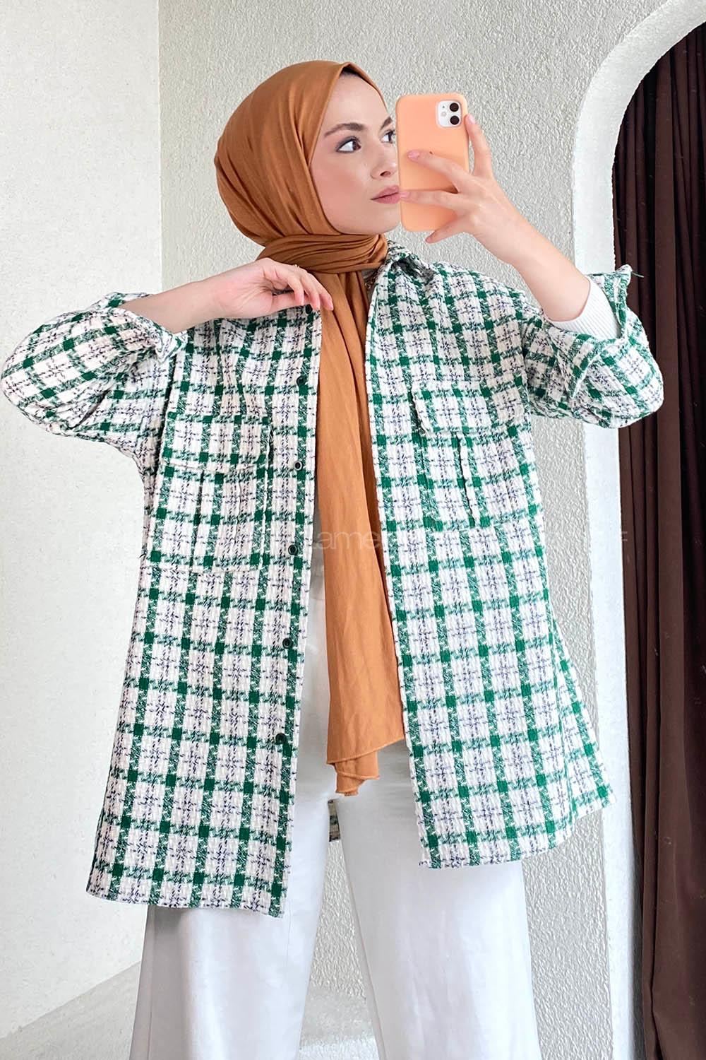 Düğmeli Kapak Cepli  Gömlek Haki