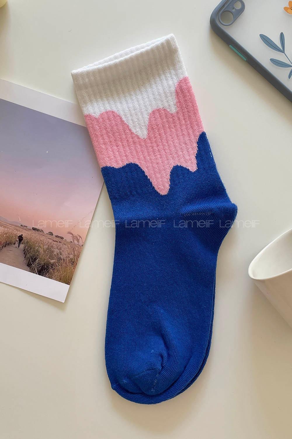 Modalamelif Renk Geçişli Çorap Saks-Pudra