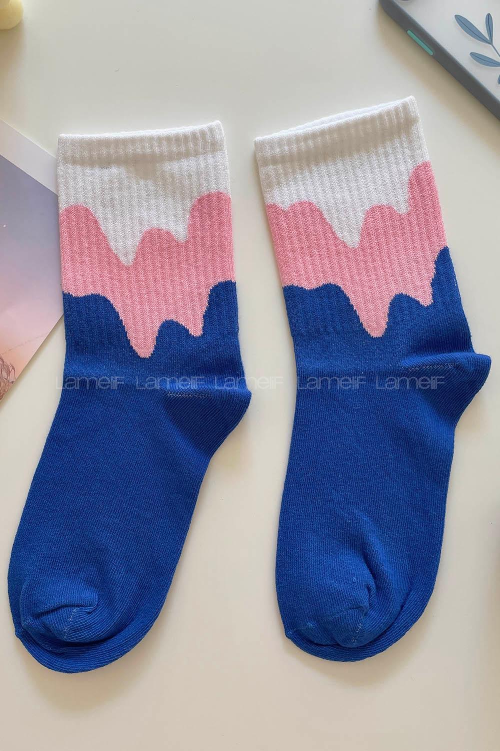 Modalamelif Renk Geçişli Çorap Saks-Pudra