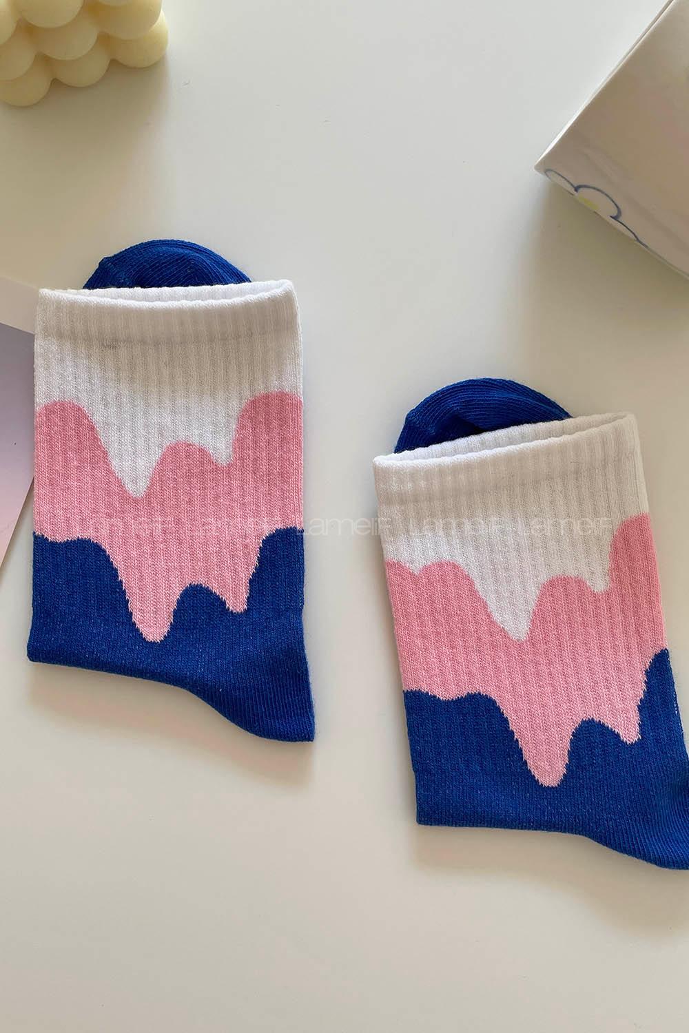 Modalamelif Renk Geçişli Çorap Saks-Pudra