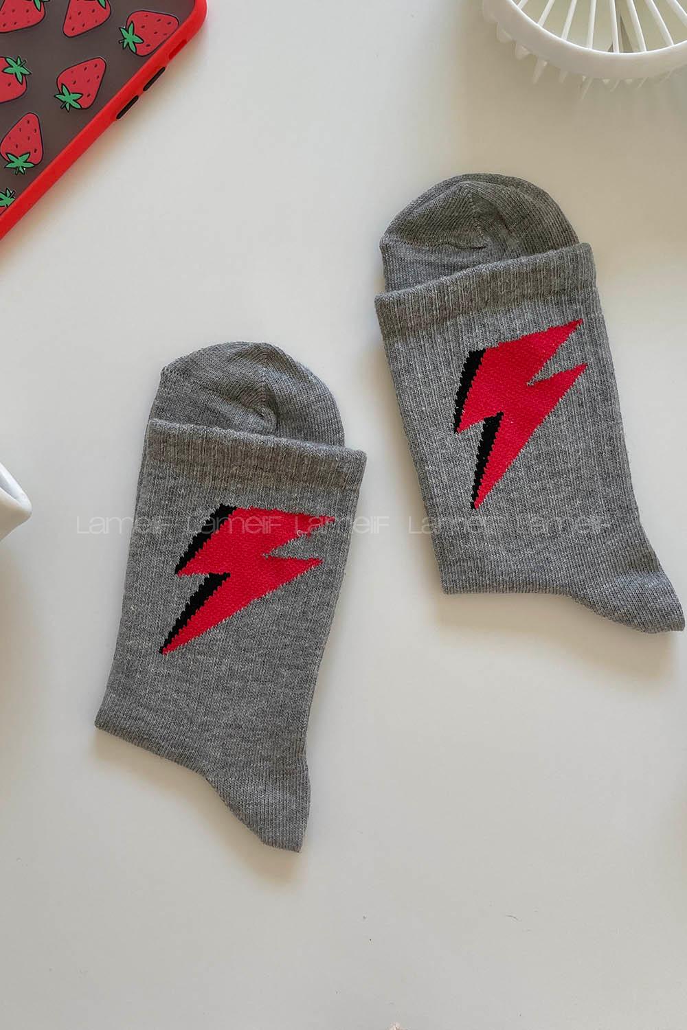 Modalamelif Şimşek Tasarım Çorap Gri