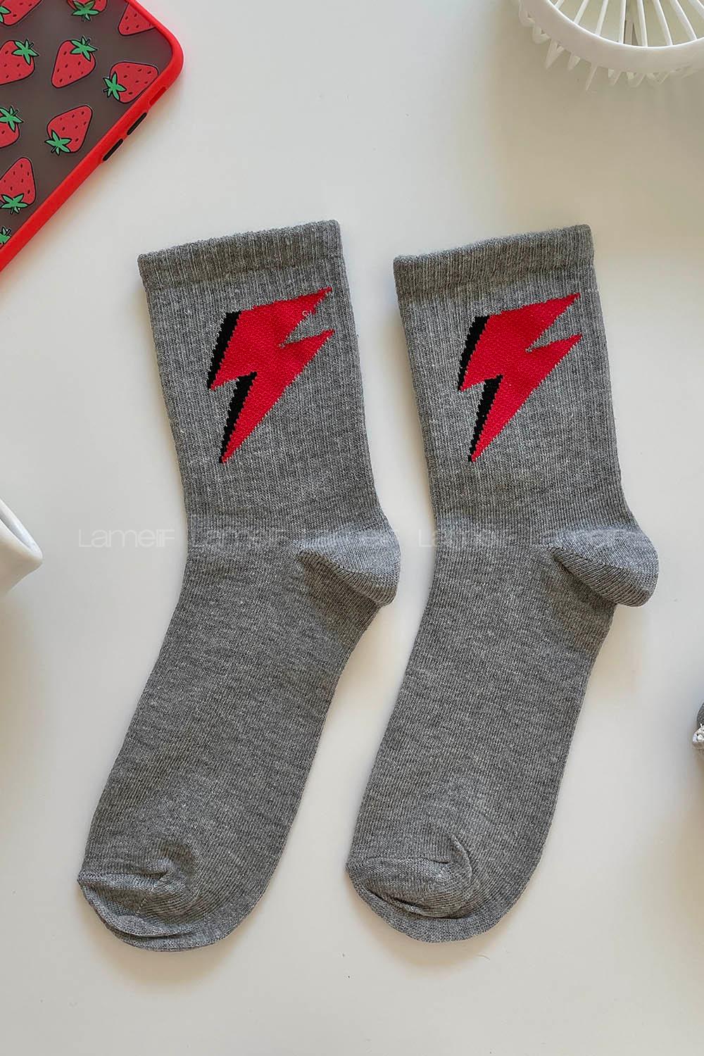 Modalamelif Şimşek Tasarım Çorap Gri