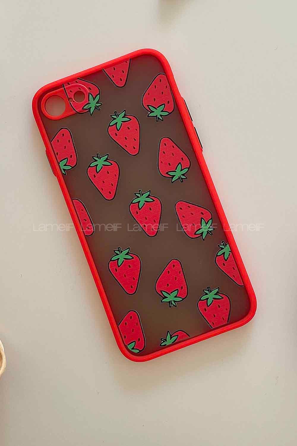 Modalamelif ıPhone 7/8 Çilek Baskılı Telefon Kılıfı