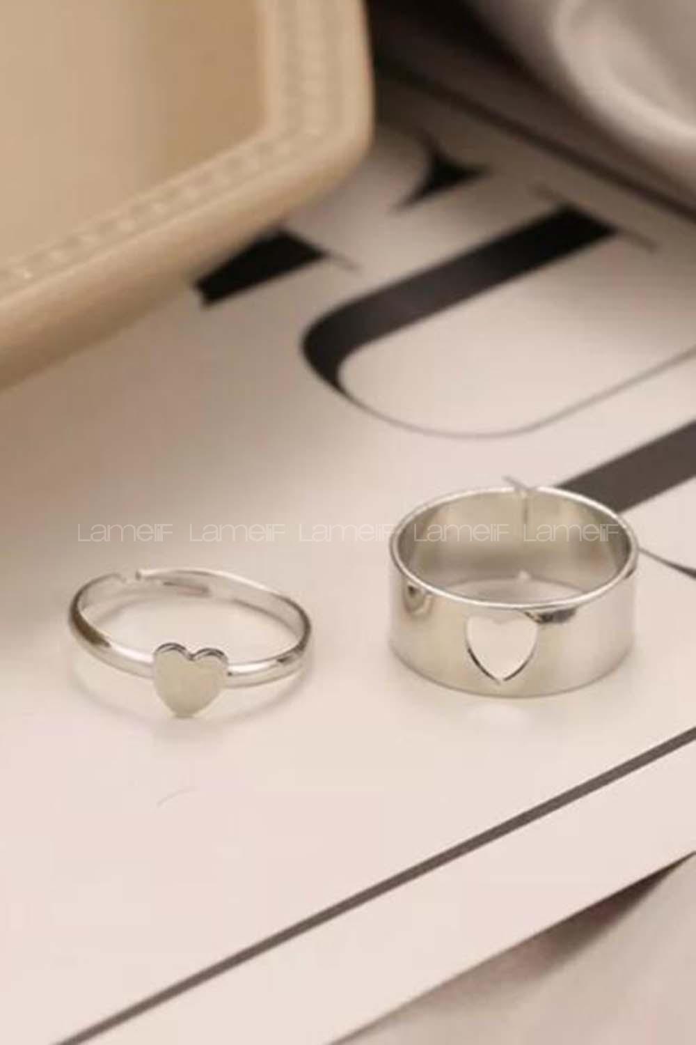 Modalamelif Gümüş 2li Çift Kalp Yüzük