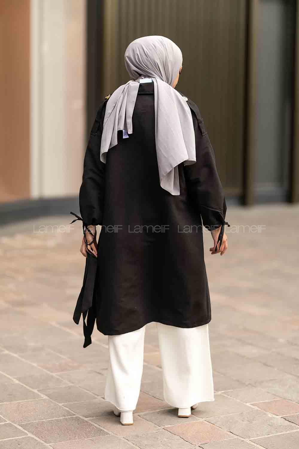 Black Bat Sleeve Arm Without Accessories Cotton Trench Coat