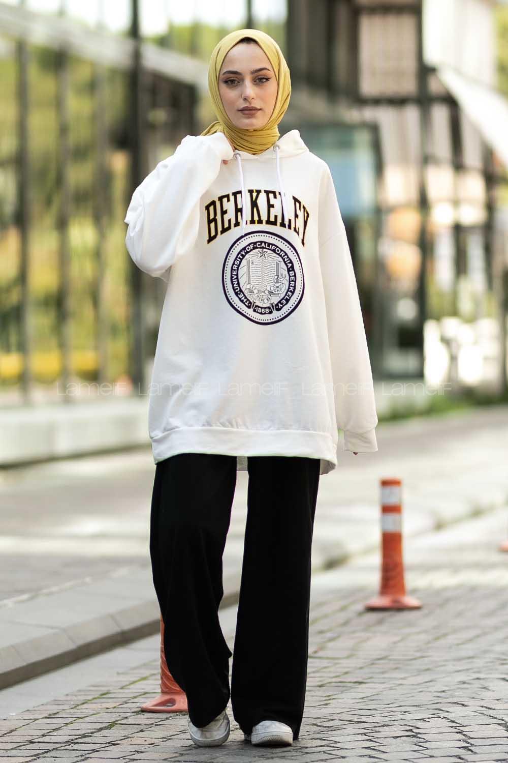 Modalamelif Berkeley Yazı Baskılı Kapüşonlu Sweat Beyaz