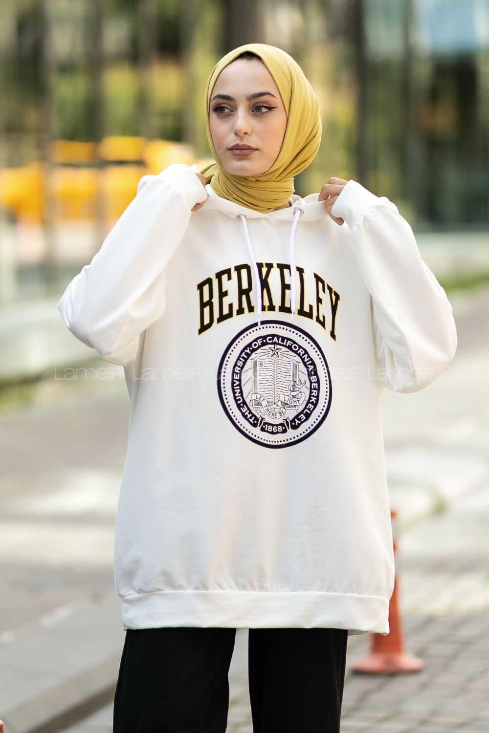 Modalamelif Berkeley Yazı Baskılı Kapüşonlu Sweat Beyaz