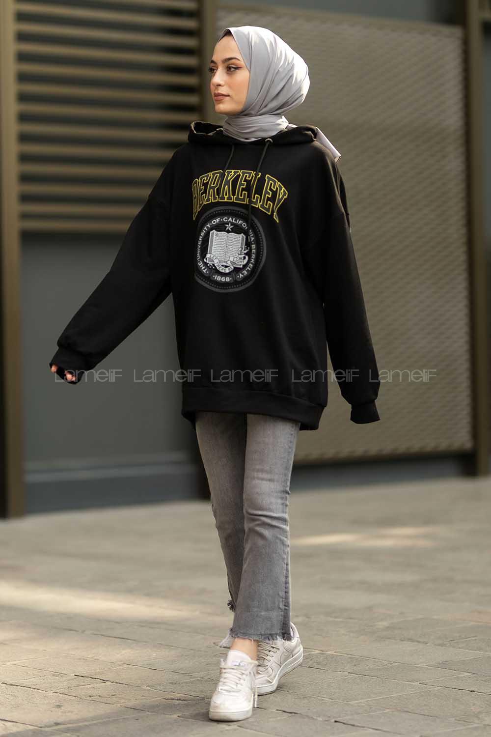 Modalamelif Berkeley Yazı Baskılı Kapüşonlu Sweat Siyah