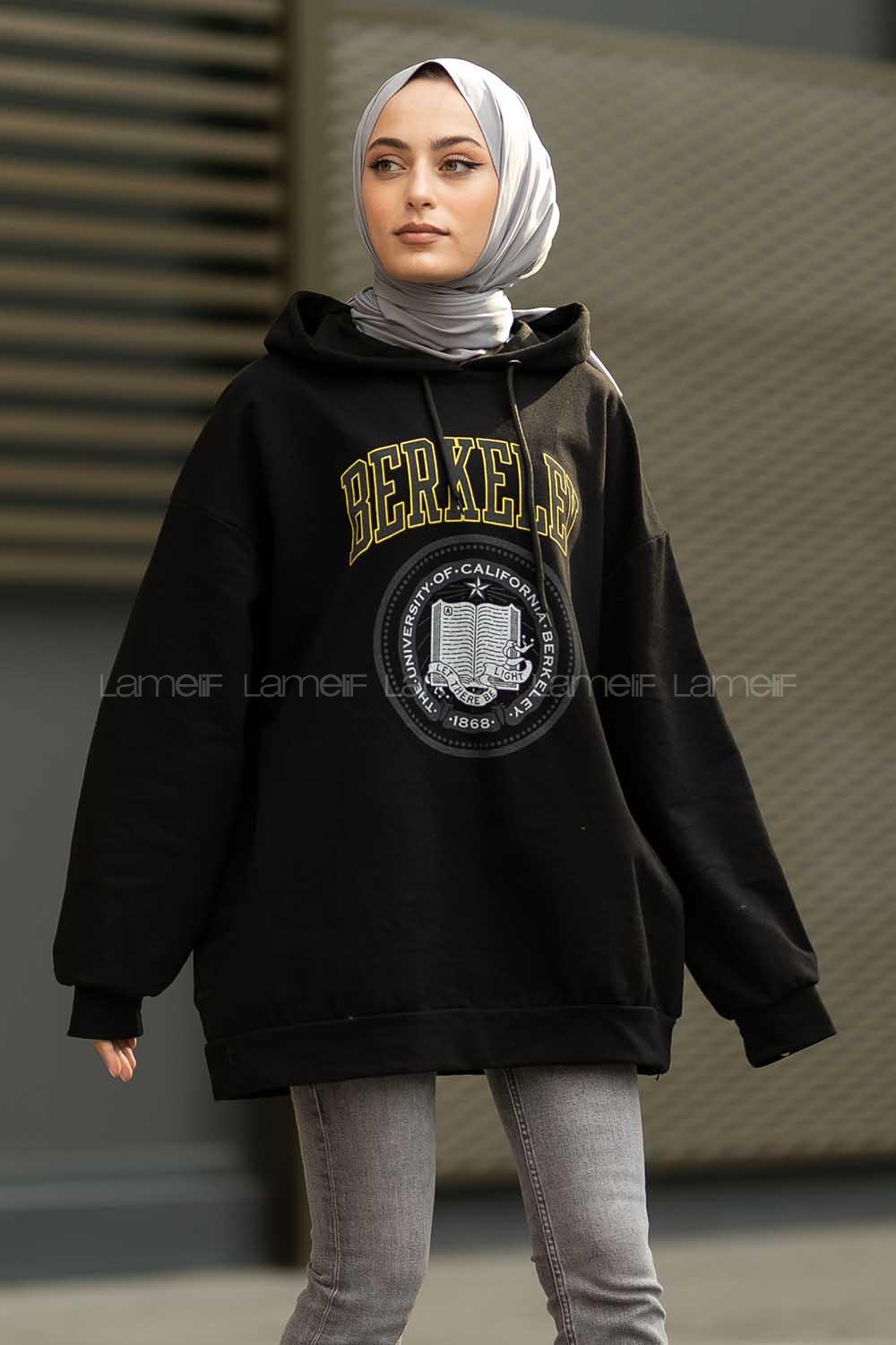 Modalamelif Berkeley Yazı Baskılı Kapüşonlu Sweat Siyah