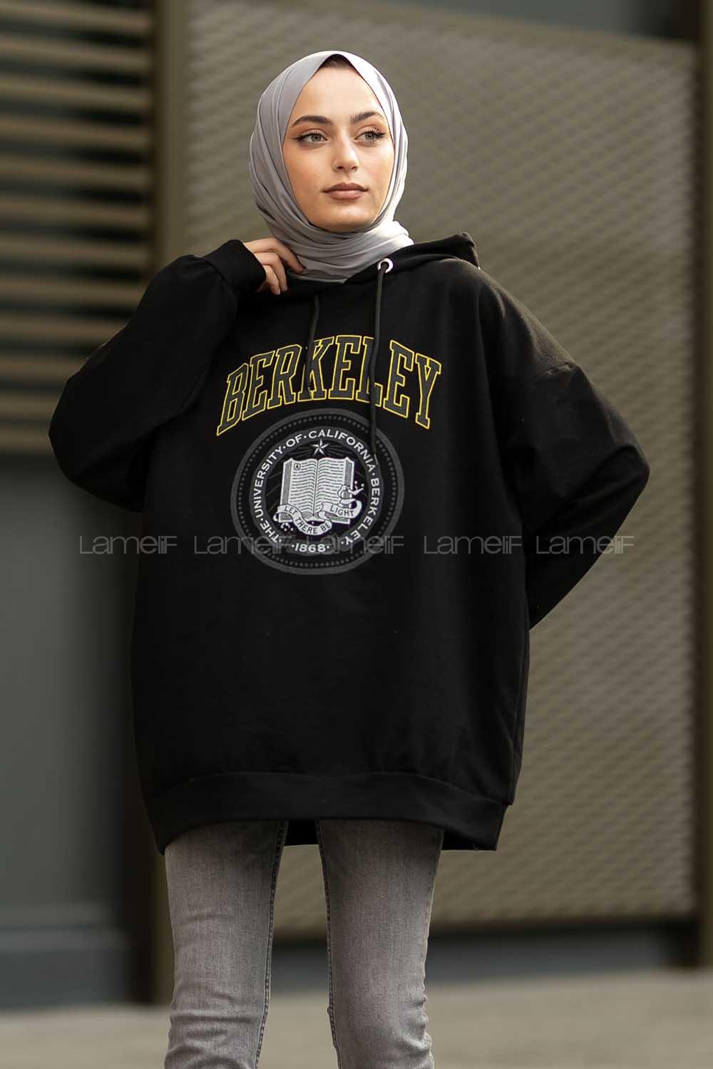 Modalamelif Berkeley Yazı Baskılı Kapüşonlu Sweat Siyah