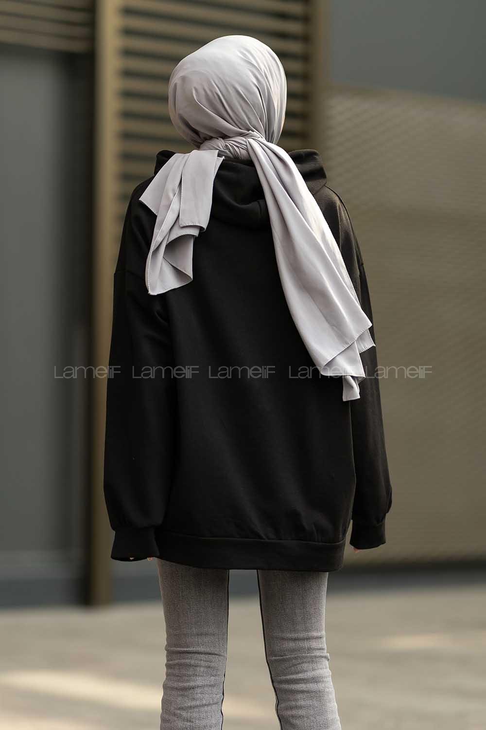 Modalamelif Berkeley Yazı Baskılı Kapüşonlu Sweat Siyah