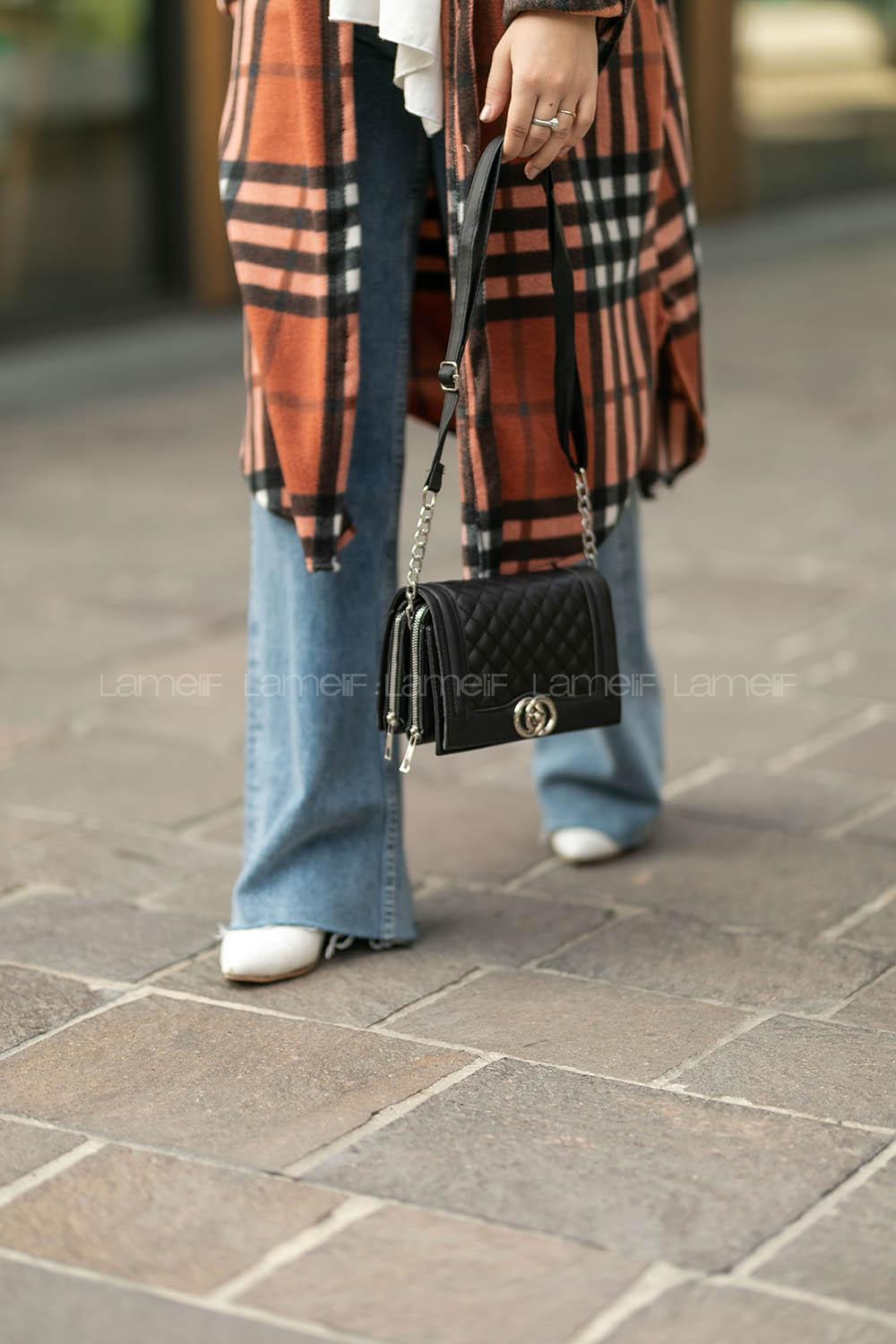 Modalamelif Kapitone Kilit Kapaklı Çapraz Çanta Siyah