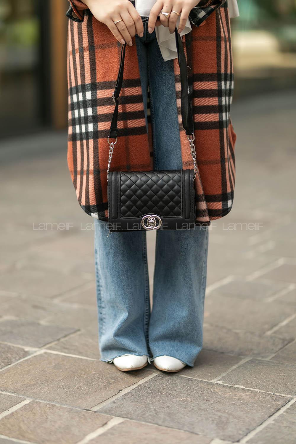 Modalamelif Kapitone Kilit Kapaklı Çapraz Çanta Siyah