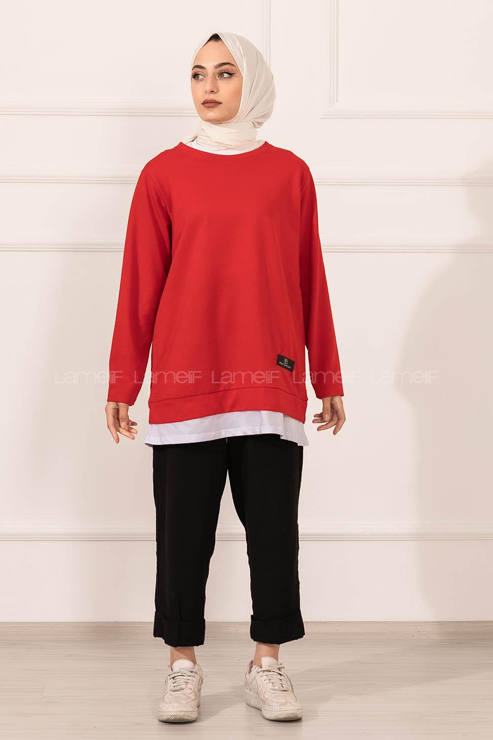 Modalamelif Etek Garnili Armalı Tunik Kırmızı