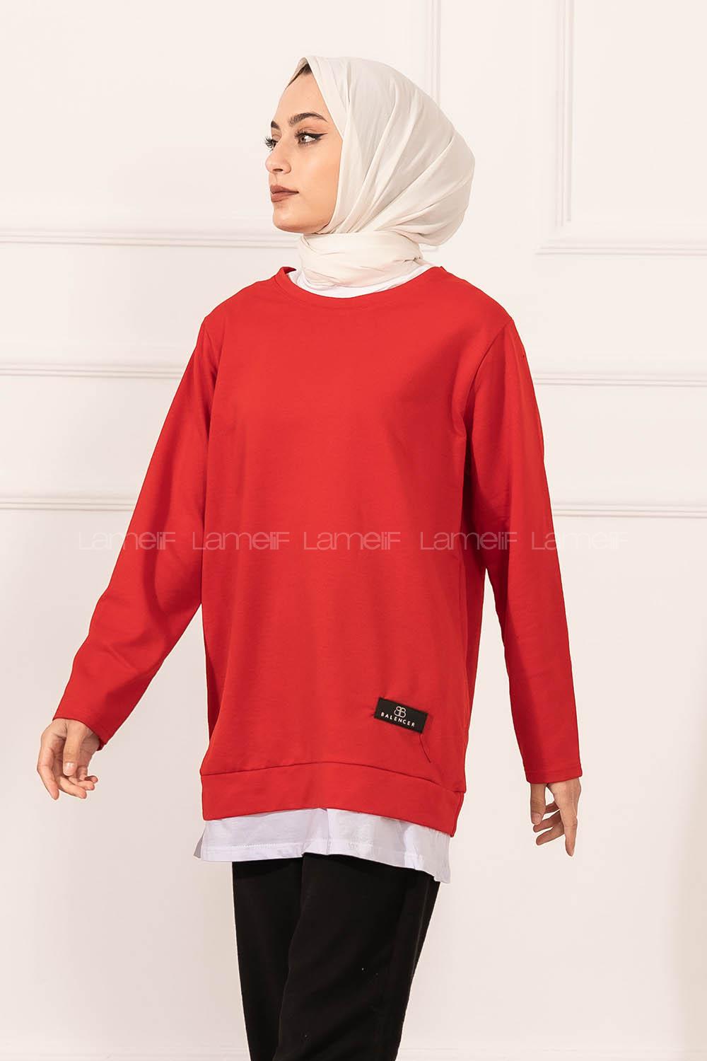 Modalamelif Etek Garnili Armalı Tunik Kırmızı