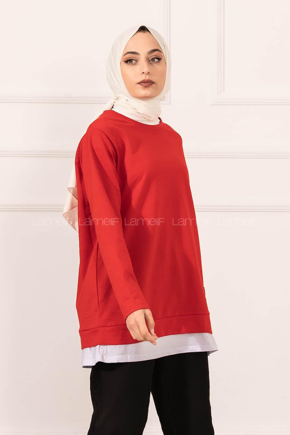 Modalamelif Etek Garnili Armalı Tunik Kırmızı