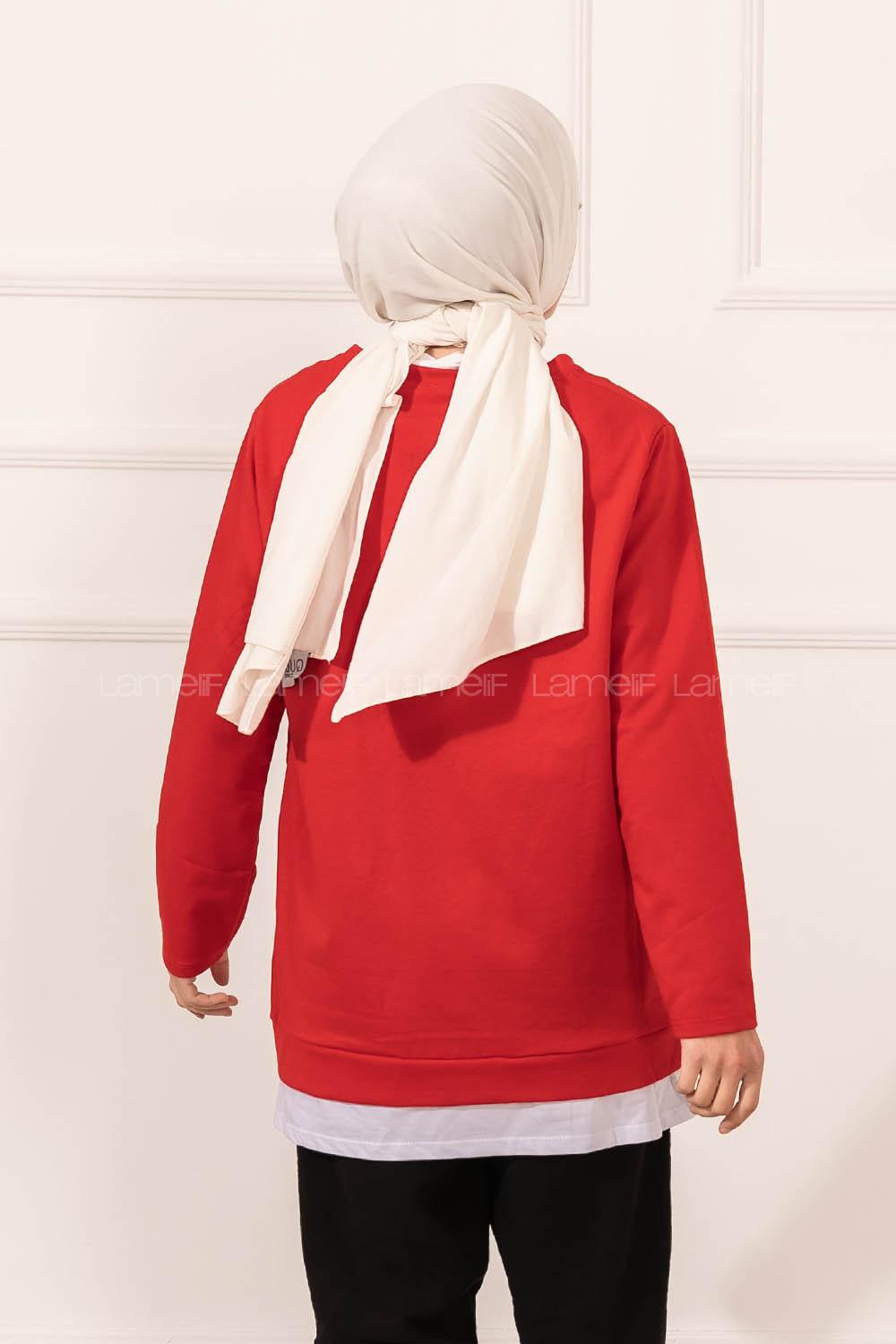 Modalamelif Etek Garnili Armalı Tunik Kırmızı