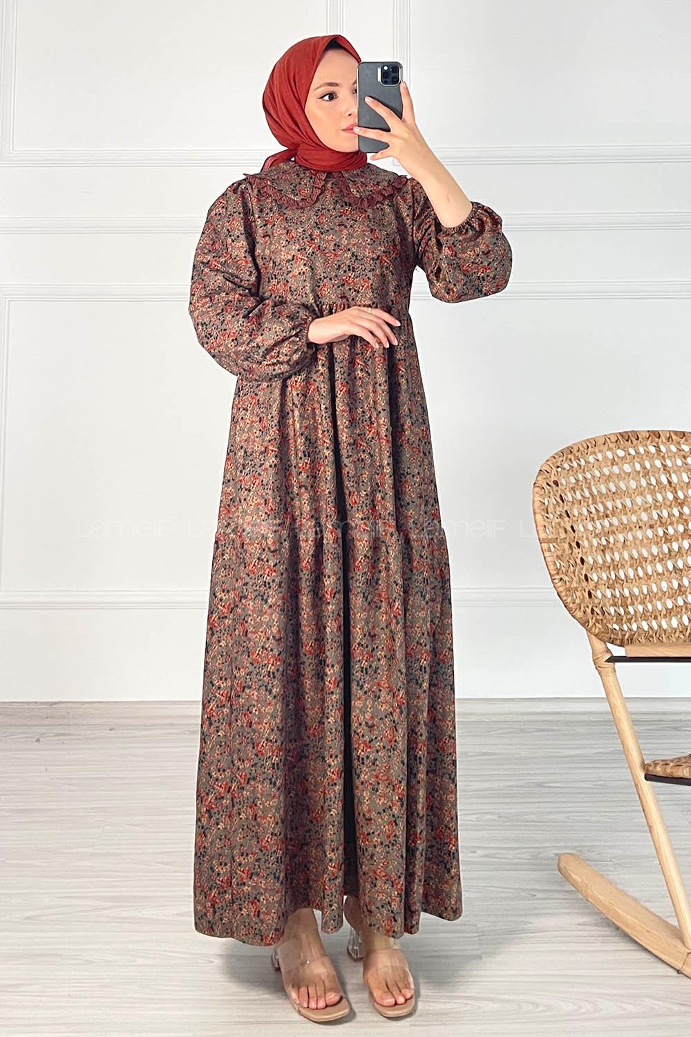 Modalamelif Bebe Yaka Çiçek Desenli Elbise Pastel Yeşili