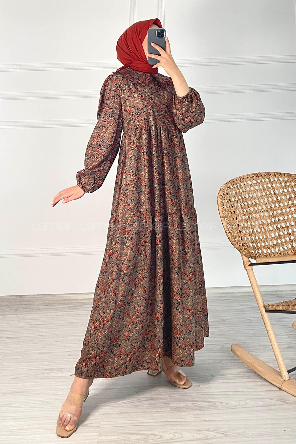 Modalamelif Bebe Yaka Çiçek Desenli Elbise Pastel Yeşili