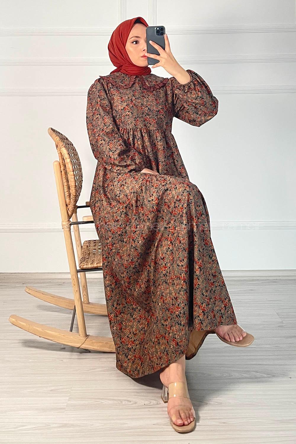 Modalamelif Bebe Yaka Çiçek Desenli Elbise Pastel Yeşili