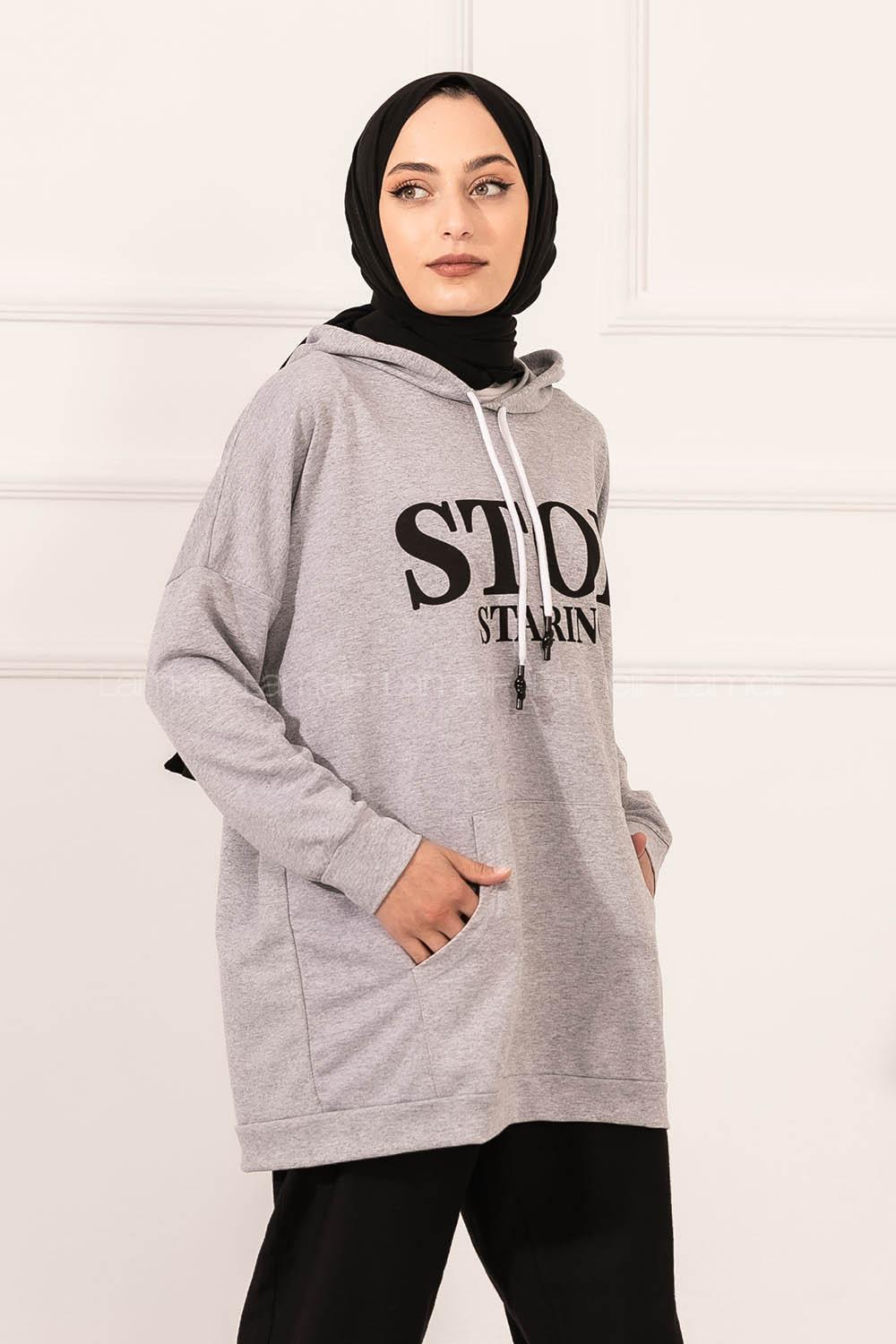 Modalamelif Stop Yazı Baskılı Sweat Gri