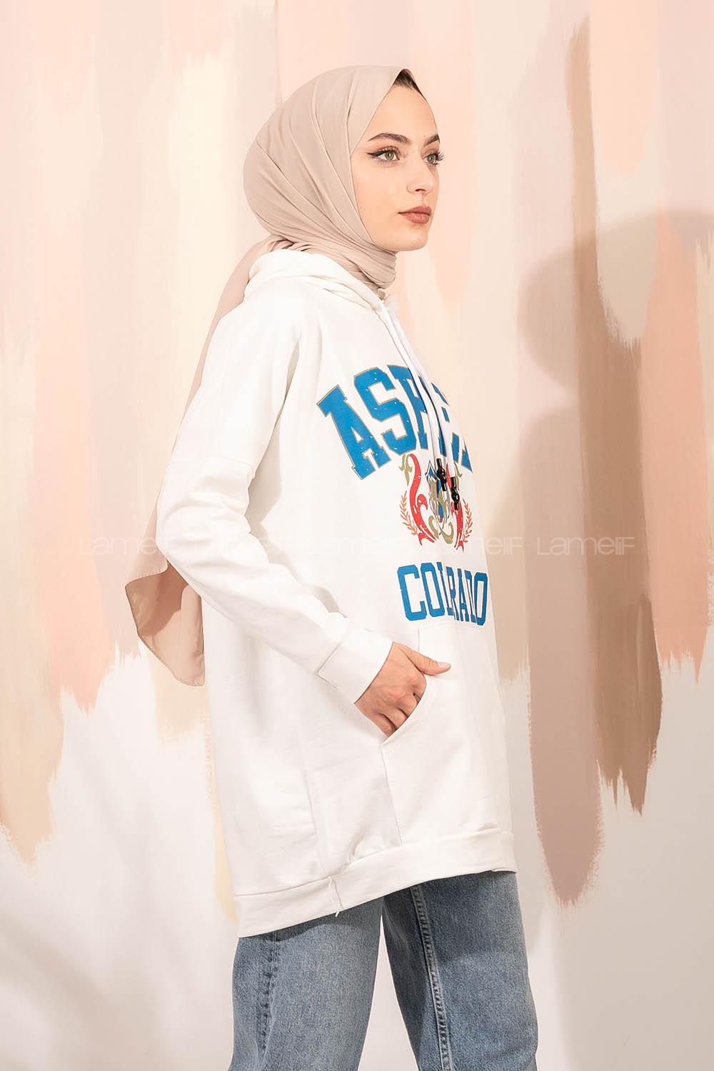 Modalamelif Aspen Yazı Baskılı Kapüşonlu Sweat Beyaz