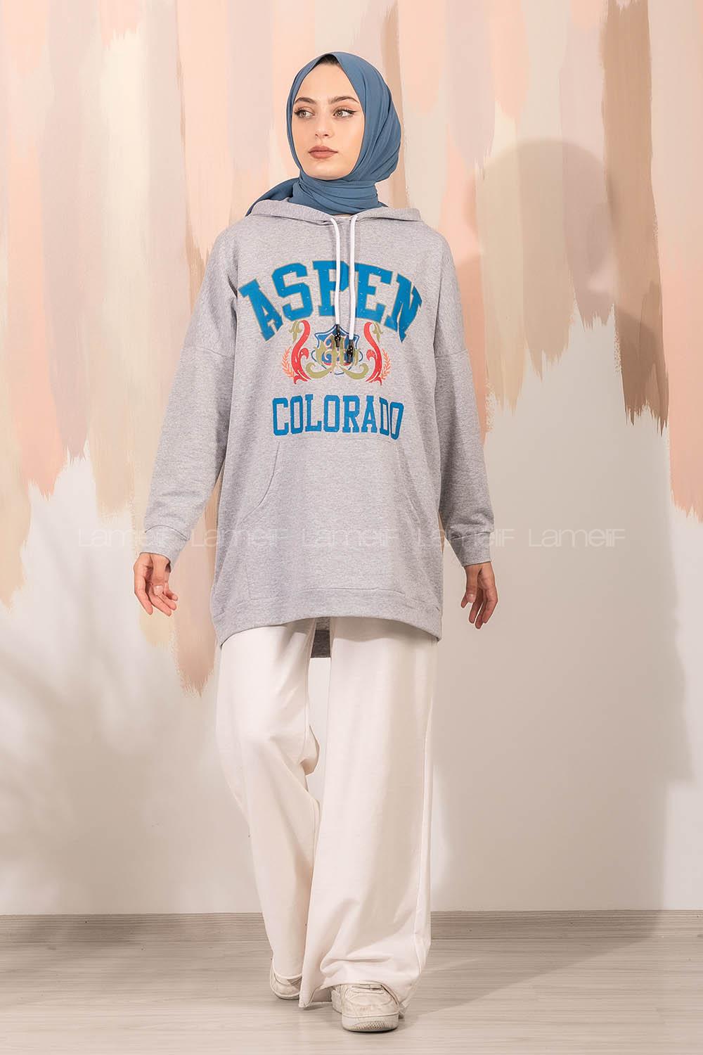 Modalamelif Aspen Yazı Baskılı Kapüşonlu Sweat Gri