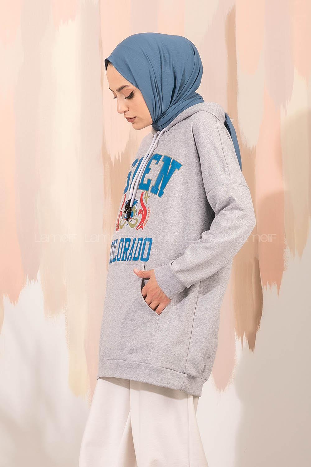 Modalamelif Aspen Yazı Baskılı Kapüşonlu Sweat Gri