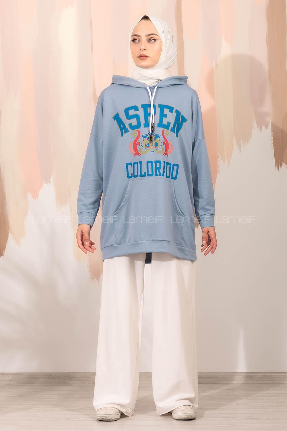 Modalamelif Aspen Yazı Baskılı Kapüşonlu Sweat Mavi