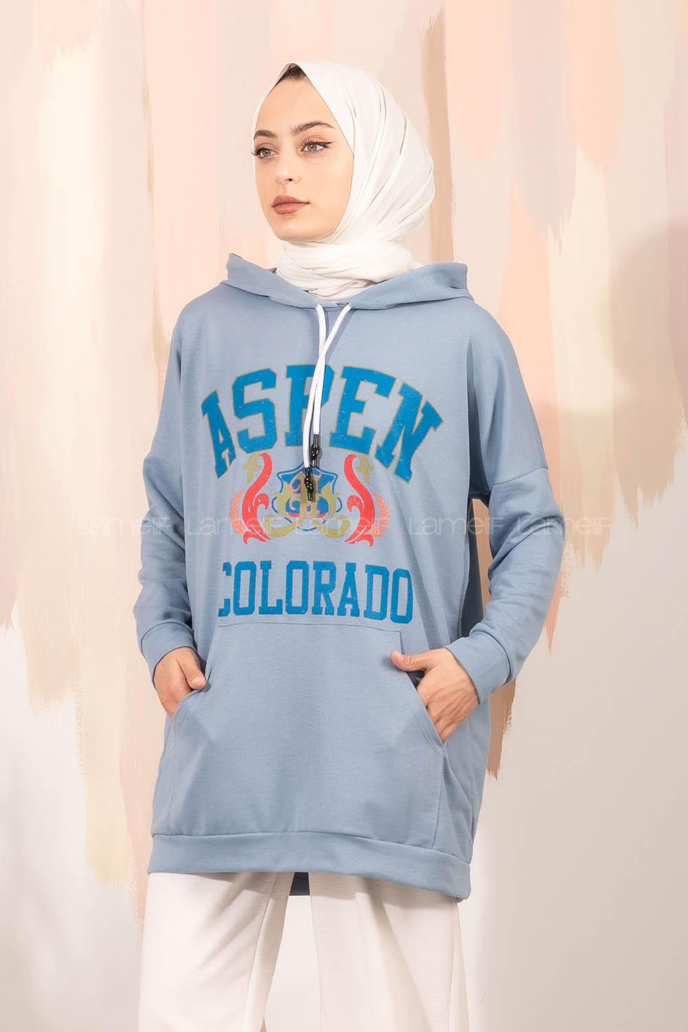 Modalamelif Aspen Yazı Baskılı Kapüşonlu Sweat Mavi