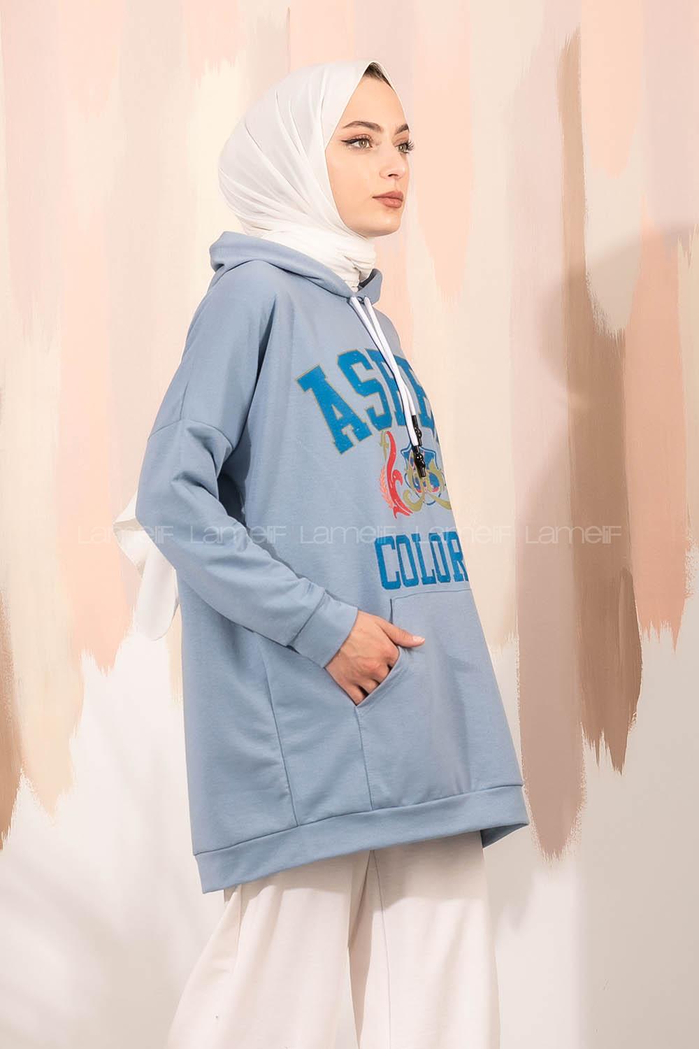 Modalamelif Aspen Yazı Baskılı Kapüşonlu Sweat Mavi