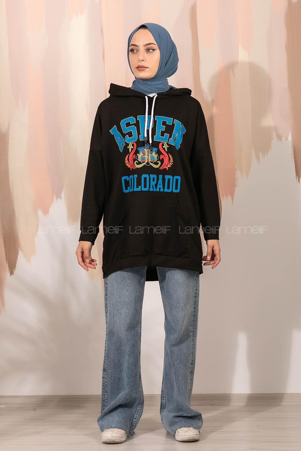 Modalamelif Aspen Yazı Baskılı Kapüşonlu Sweat Siyah