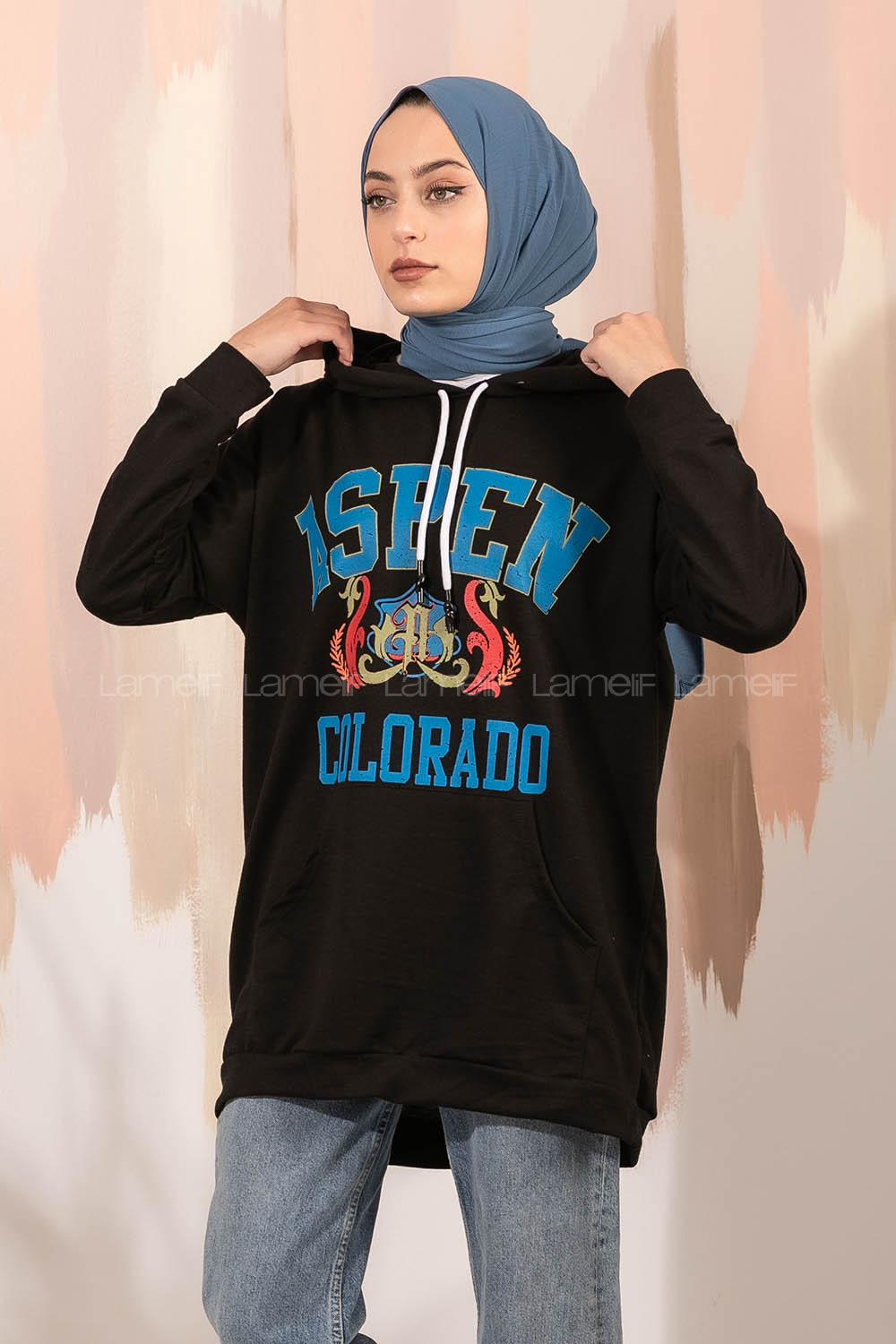 Modalamelif Aspen Yazı Baskılı Kapüşonlu Sweat Siyah