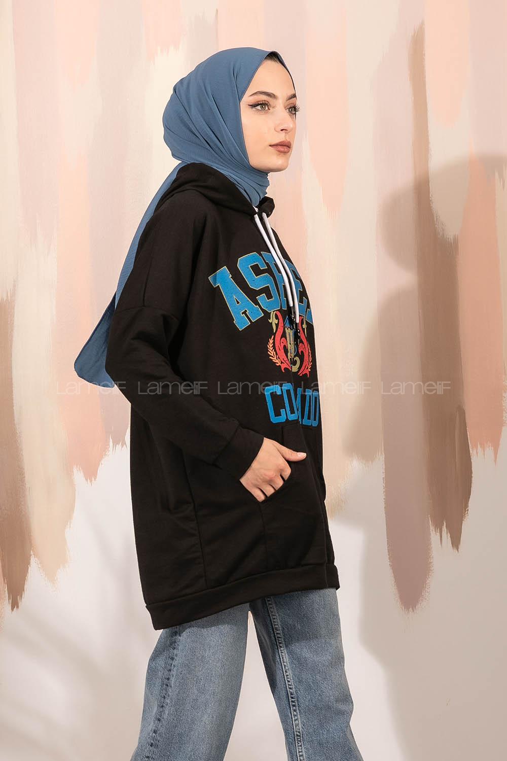 Modalamelif Aspen Yazı Baskılı Kapüşonlu Sweat Siyah