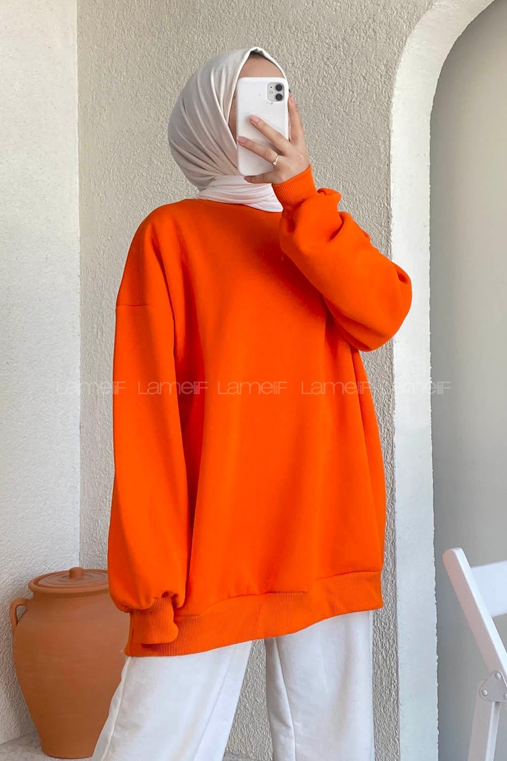 Modalamelif Bisiklet Yaka Salaş Sweatshirt Oranj