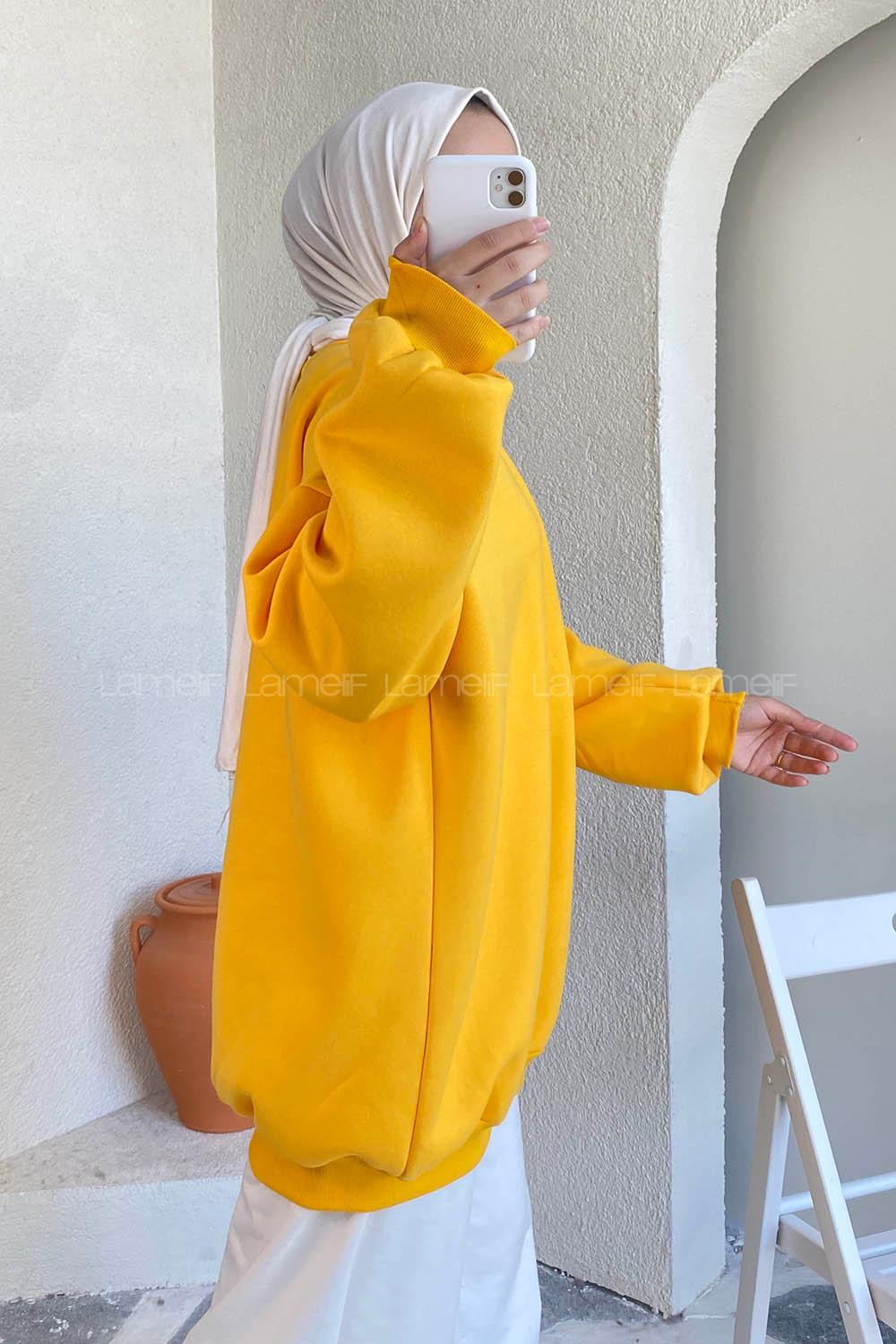 Modalamelif Bisiklet Yaka Salaş Sweatshirt Sarı