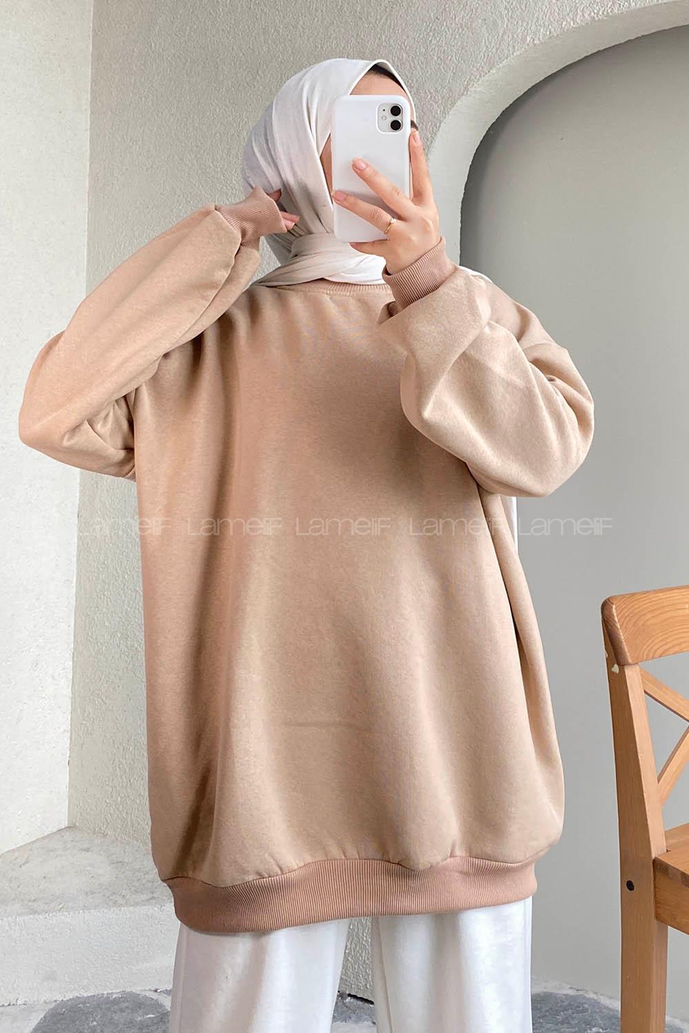 Modalamelif Bisiklet Yaka Salaş Sweatshirt Vizon