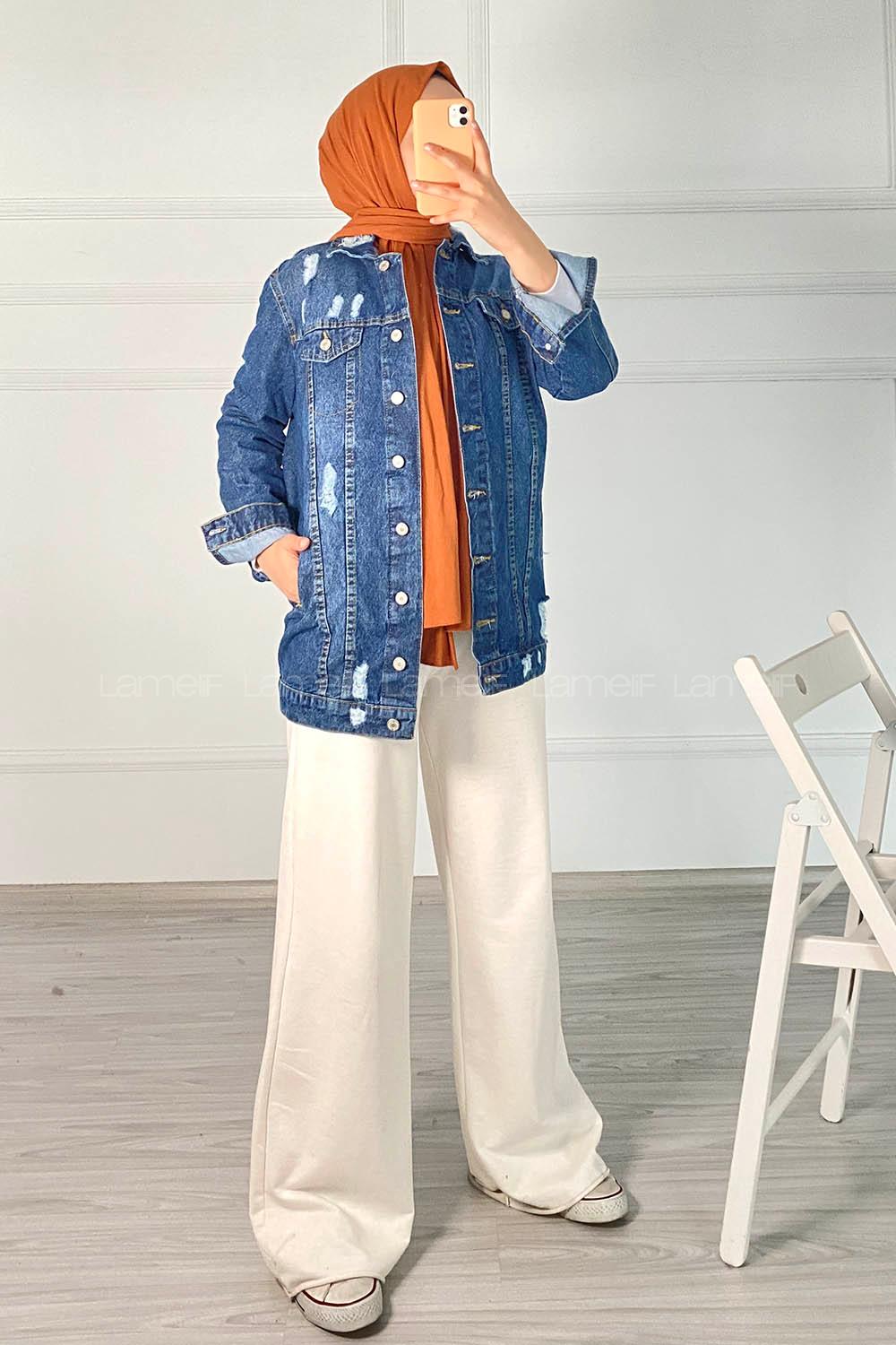 Denim Blue Shirt Collar Long Arm Cotton Fabric Denim Jacket