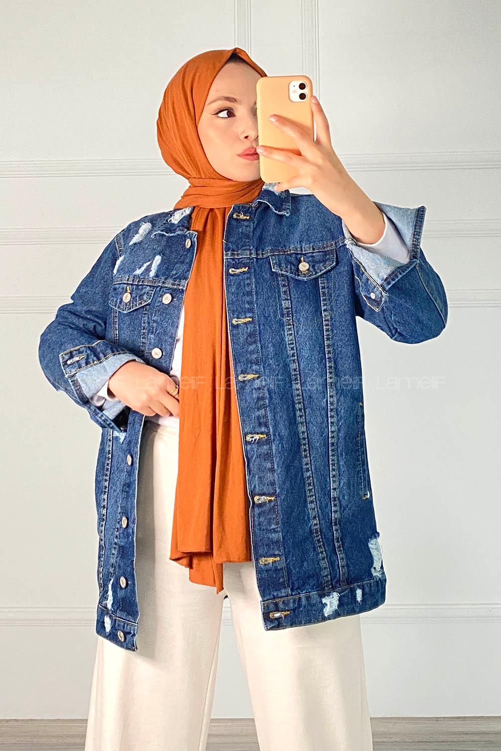 Denim Blue Shirt Collar Long Arm Cotton Fabric Denim Jacket