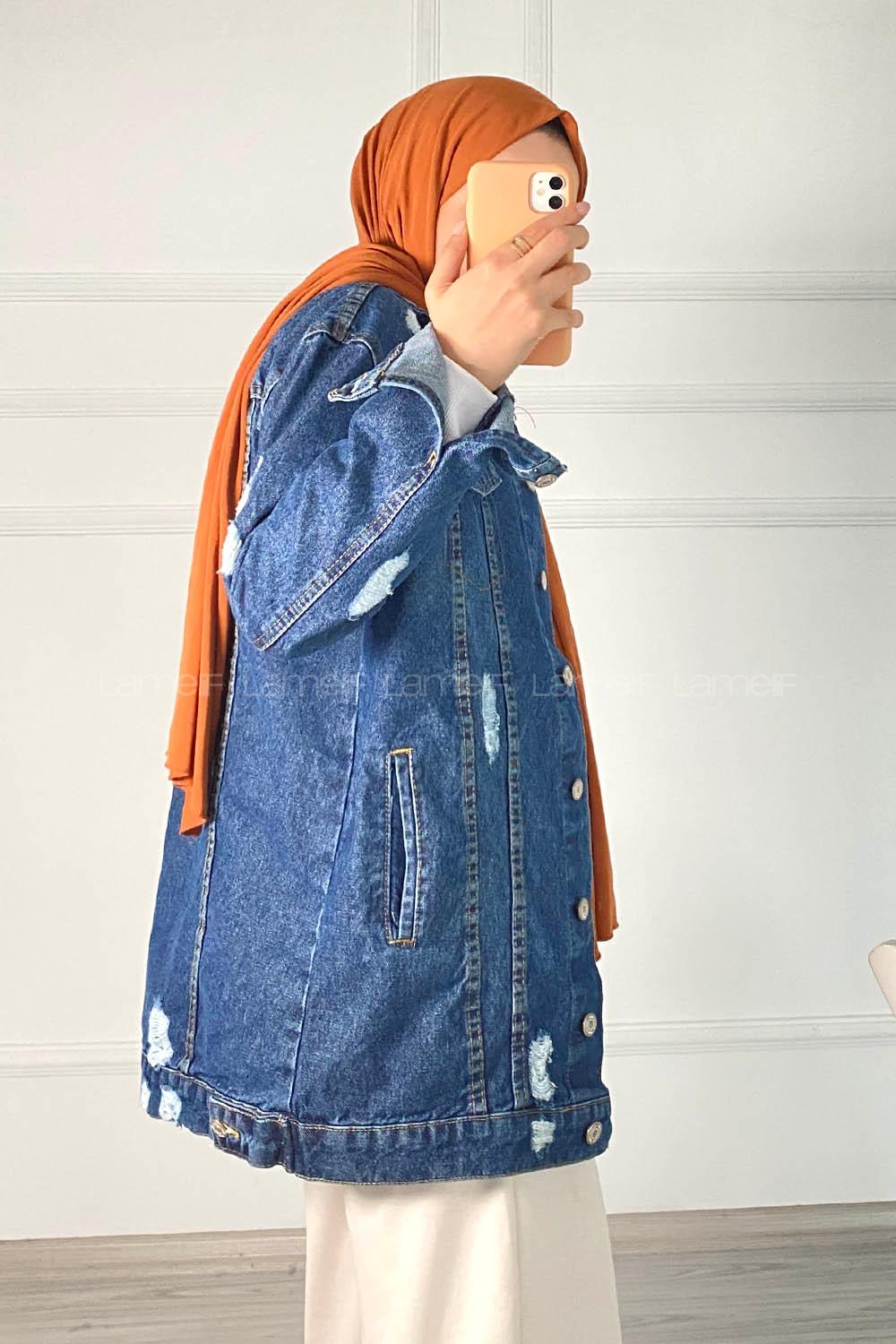 Denim Blue Shirt Collar Long Arm Cotton Fabric Denim Jacket