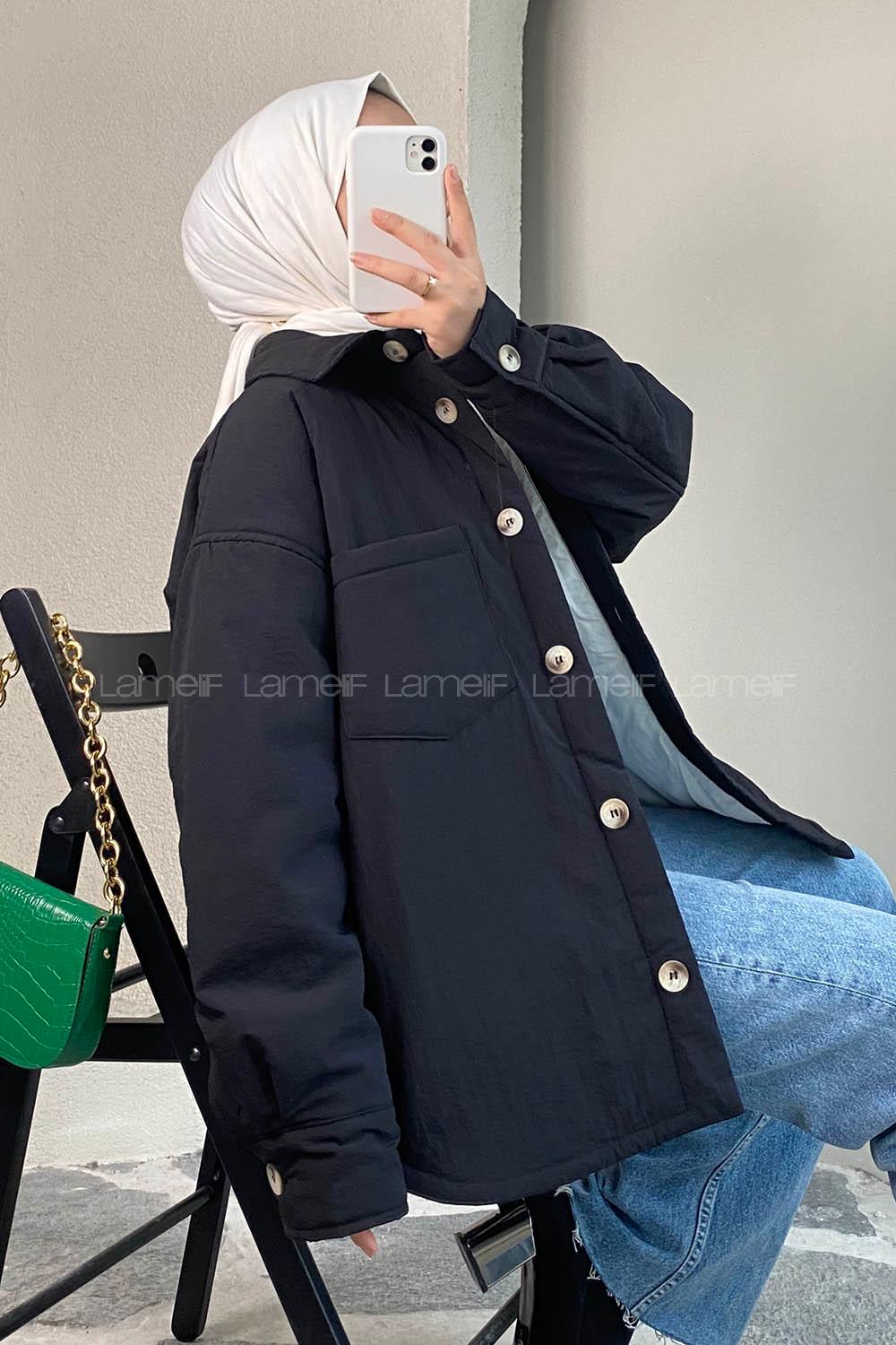 Modalamelif Tek Cepli Boydan Düğmeli Şişme Mont Siyah